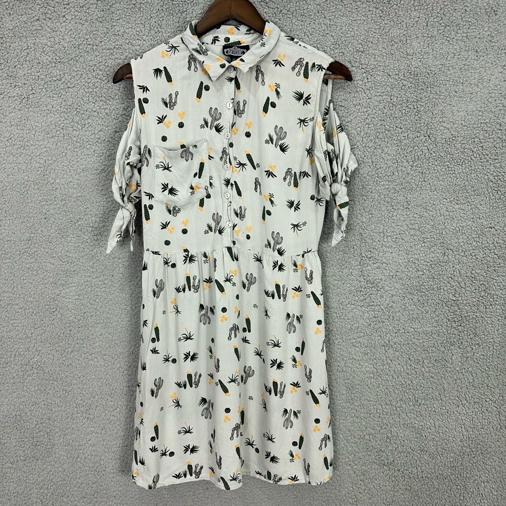 Angie Cactus Mini Dress Womens Large Gray‎ Cold Shoulder Tie Sleeve Desert Boho
